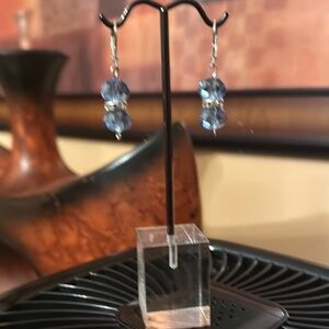 Blue and Silver Dangle Earrings with Faceted Beads